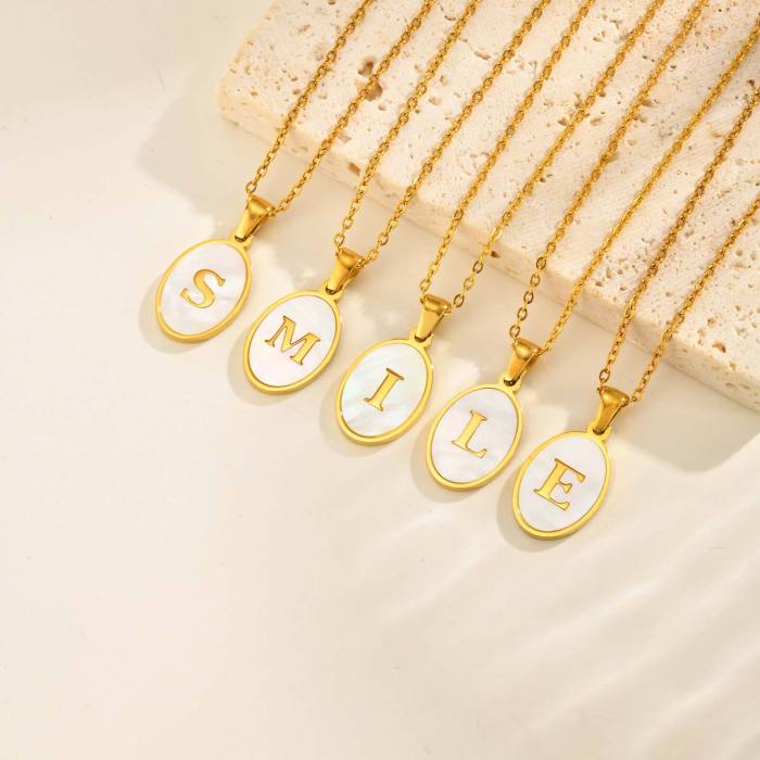Wholesale Stainless Steel Oval Alphabet Necklace