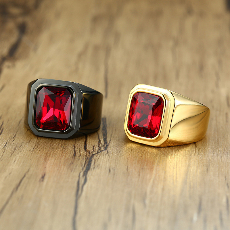 Stainless Steel Ring Red Stone