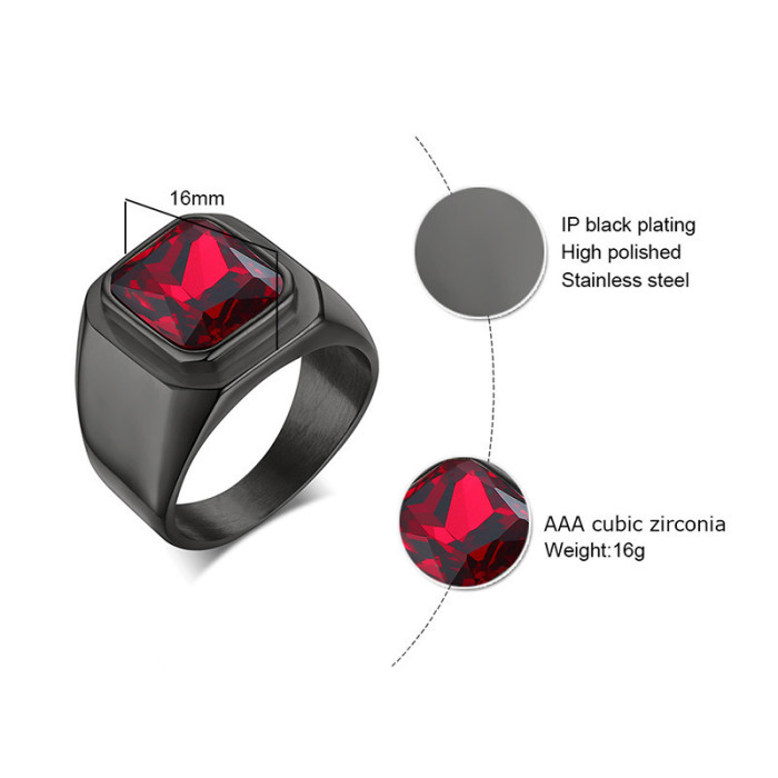 Stainless Steel Ring Red Stone
