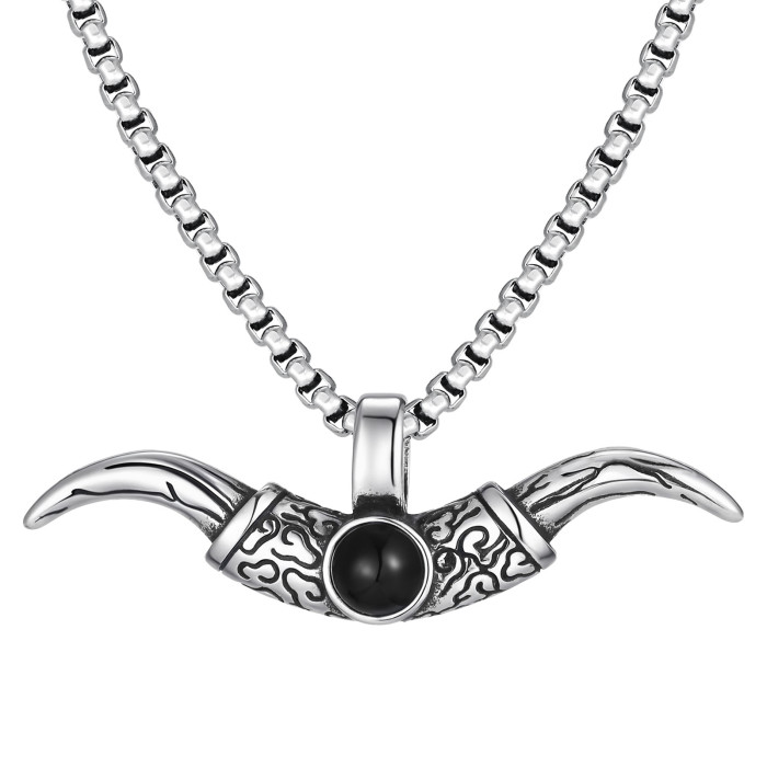 Wholesale Stainless Steel Men's Bullhorn Necklace
