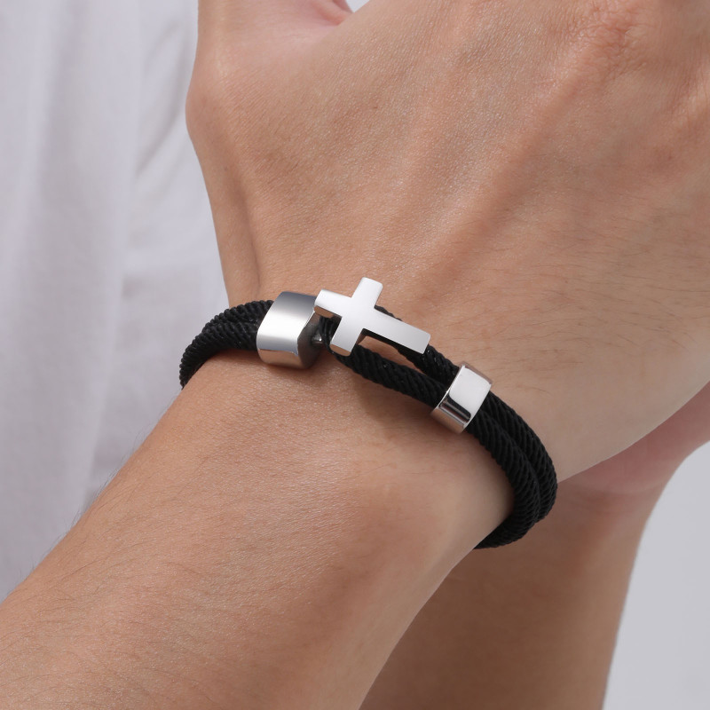 Wholesale Stainless Steel Cross Rope Bracelet