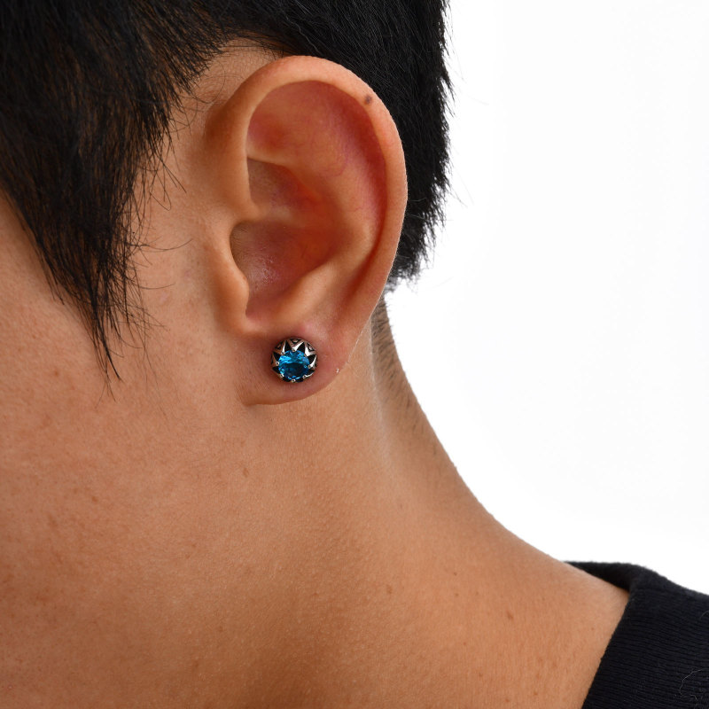 Stainless Steel Blue Zirconia Crown Earrings