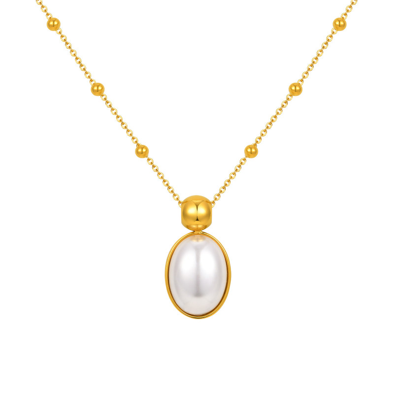 Wholesale Stainless Steel Oval Imitation Pearl Necklace
