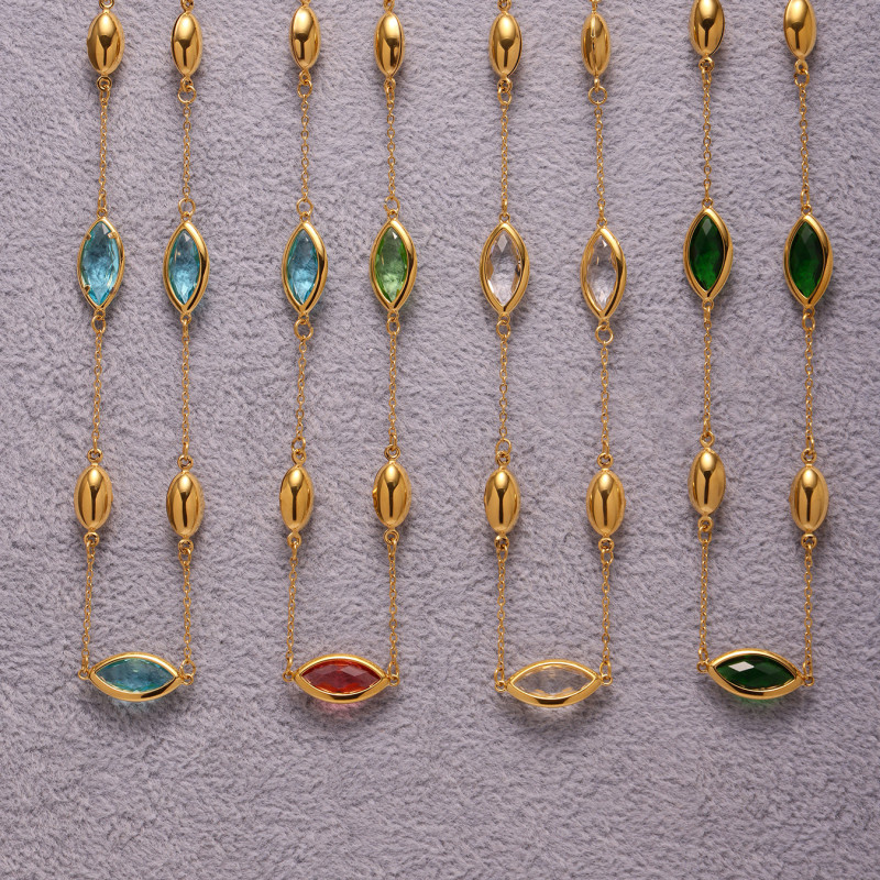 Wholesale Stainless Steel Glass Stone Necklace