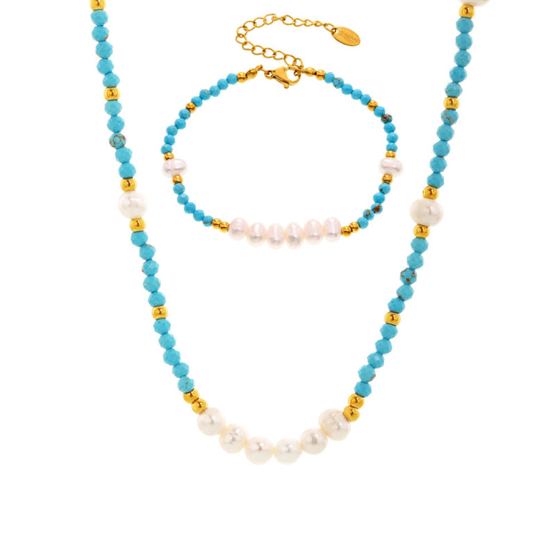 Wholesale Blue Turquoise Hand-beaded Pearl Necklace