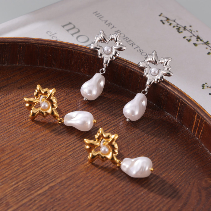 Wholesale Stainless Steel Shell Bead Dangle Earrings