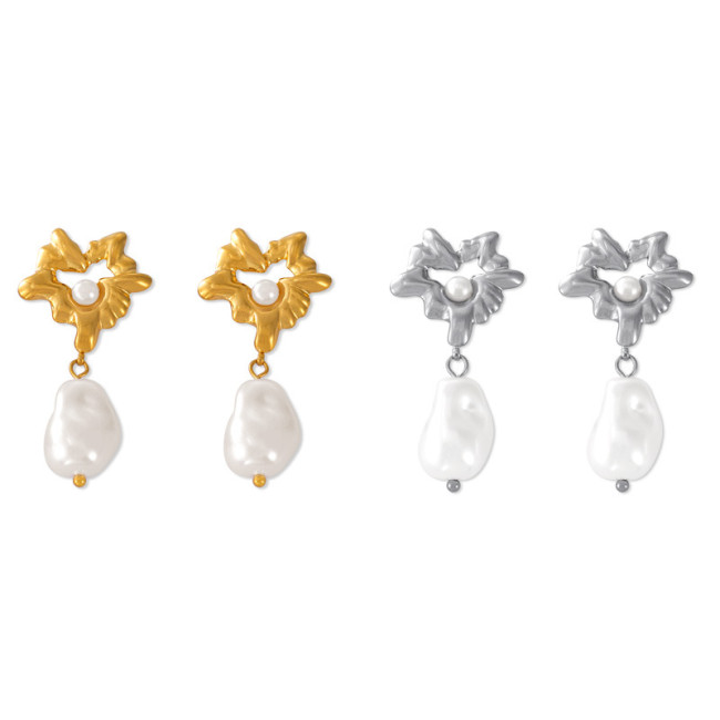 Wholesale Stainless Steel Shell Bead Dangle Earrings