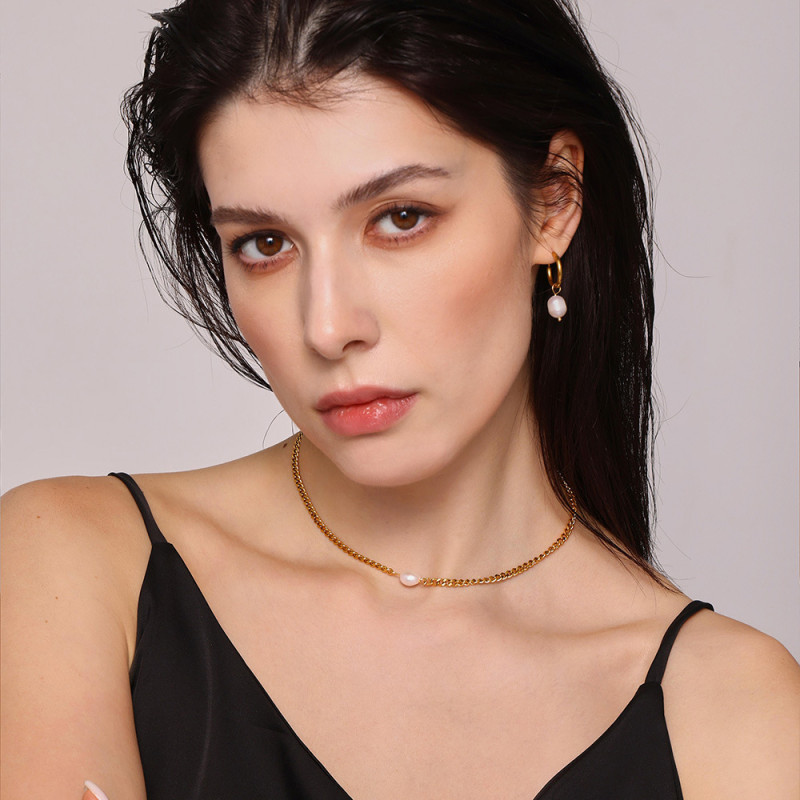 Wholesale Stainless Steel Simple single pearl necklace