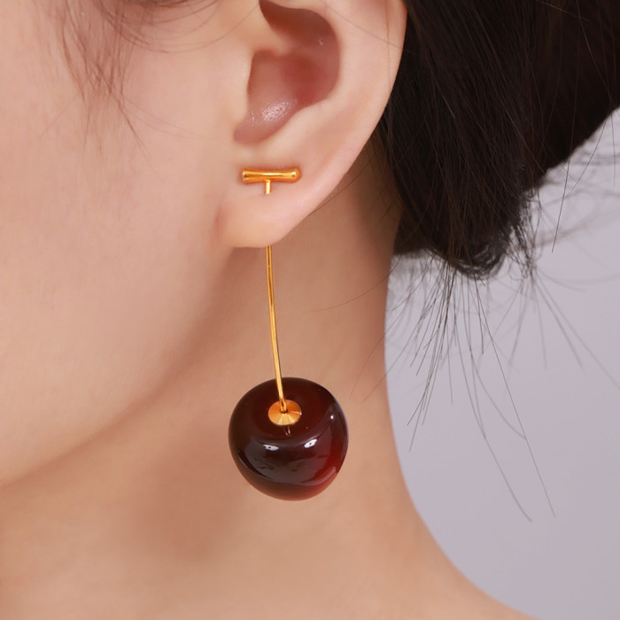 Wholesale Stainless Steel Resin Cheery Earrings
