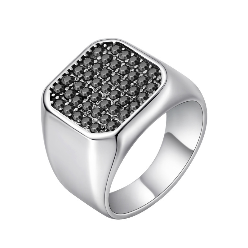 Wholesale Stainless Steel Men's Black Pavé Ring