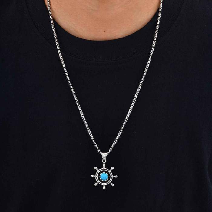 Wholesale Stainless Steel Ship Wheel Pendant Necklace