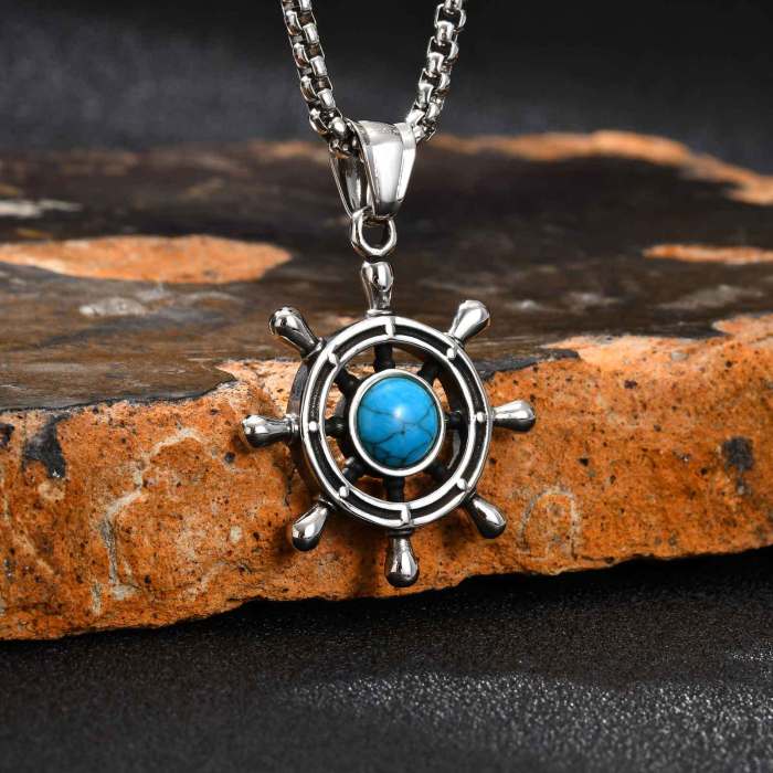 Wholesale Stainless Steel Ship Wheel Pendant Necklace