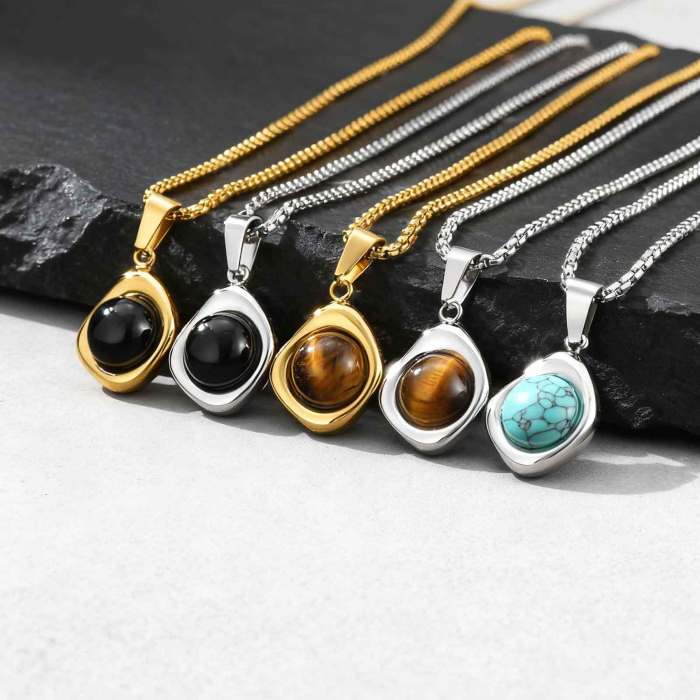 Wholesale Stainless Steel Tiger Eye Agate Stone Pendant