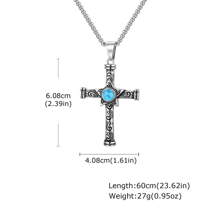 Wholesale Stainless Steel Pentagram Turquoise Cross