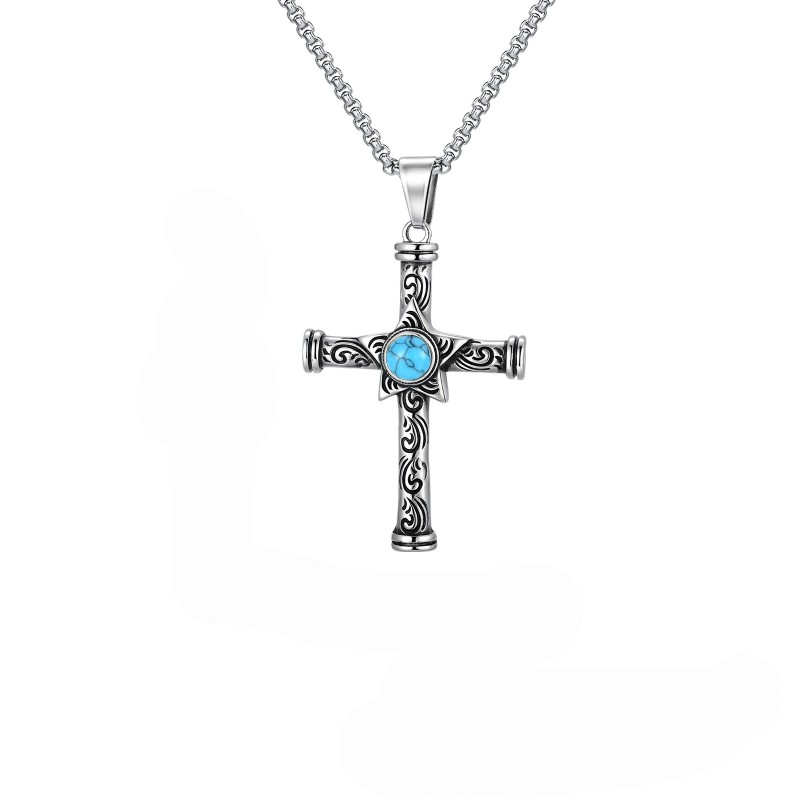 Wholesale Stainless Steel Pentagram Turquoise Cross