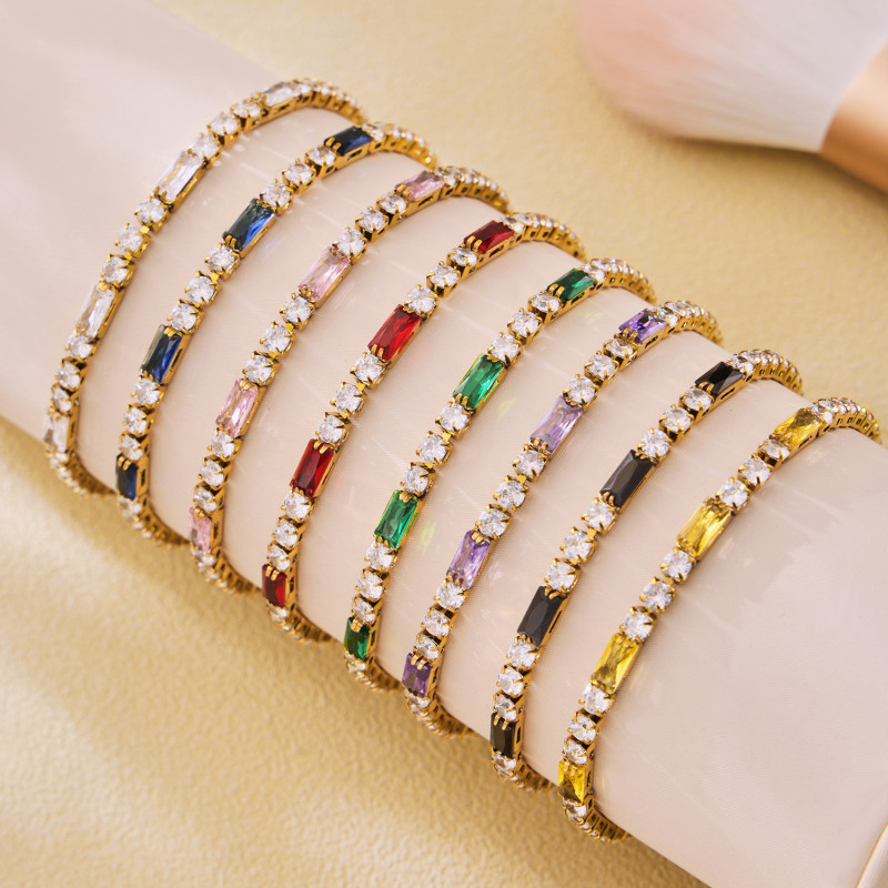 Wholesale Steel Square Multicolor CZ Bracelet
