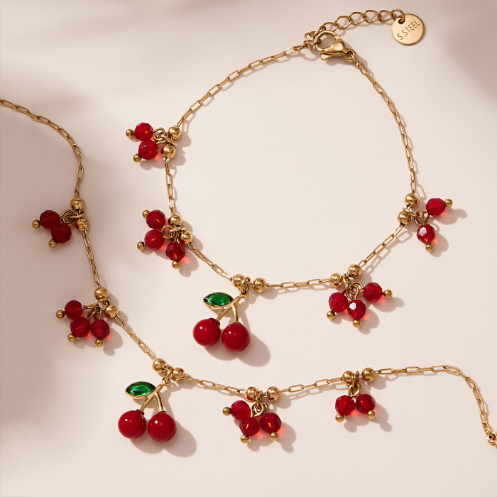 Wholesale Stainless Steel Cherry charm bracelet