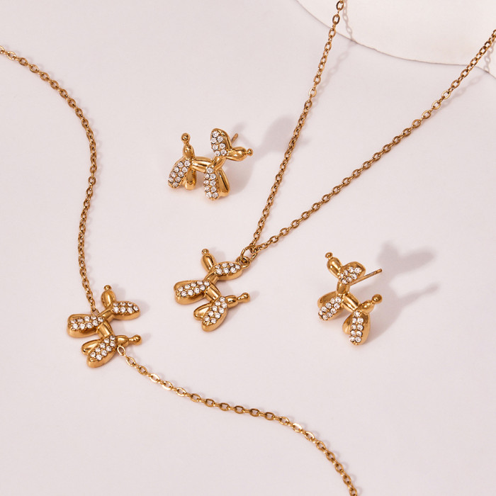 Wholesale Stainless Steel Cute Balloon Dog Jewelry Set