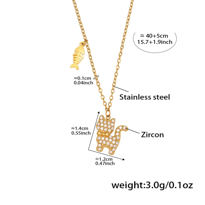 Wholesale Stainless Steel Kitten Fishbone Necklace Bracelet