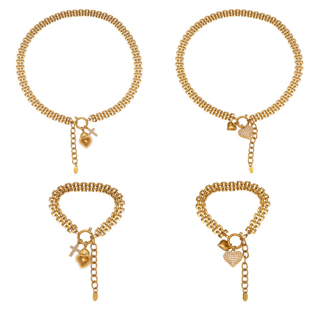 Wholesale Stainless Steel Love Zirconia Bracelet Necklace