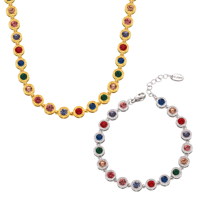Wholesale Stainless Steel CZ Tennis Necklace and Bracelet Set