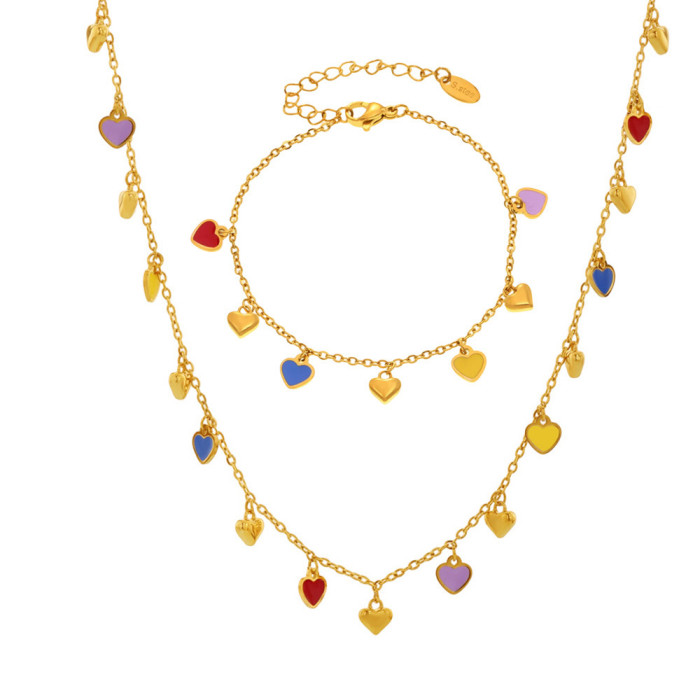 Wholesale Stainless Steel Colorful Heart Jewelry Set
