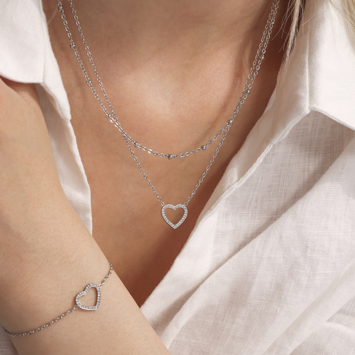Wholesale Stainless Steel CZ Pave Heart Necklace Bracelet