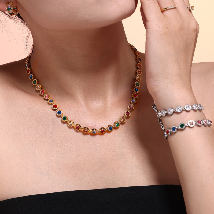 Wholesale Stainless Steel CZ Tennis Necklace and Bracelet Set