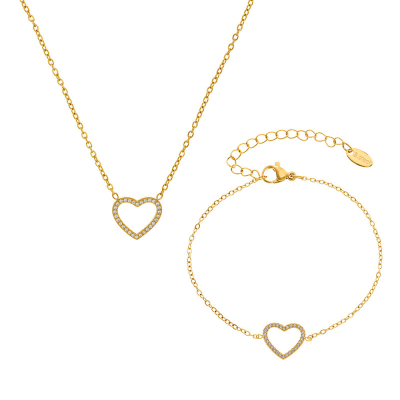 Wholesale Stainless Steel CZ Pave Heart Necklace Bracelet