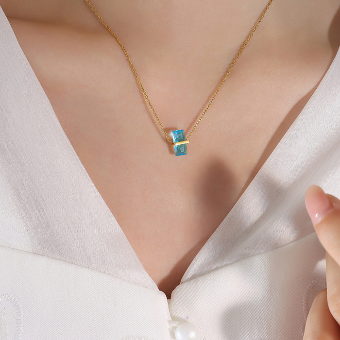 Wholesale Stainless Steel Rectangle Birthstone Necklace