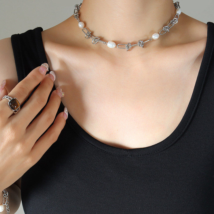 Wholesale Stainless Steel Pearl Knot Link Jewelry Set