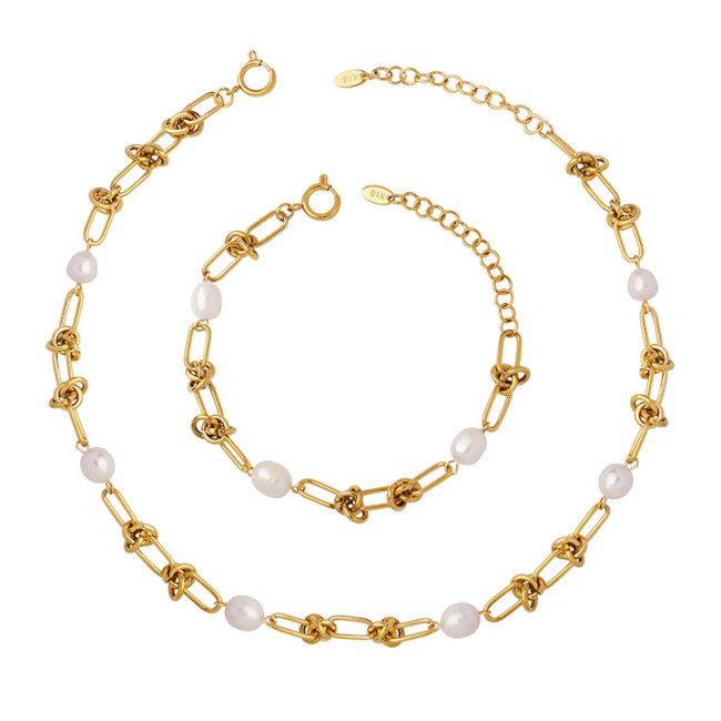 Wholesale Stainless Steel Pearl Knot Link Jewelry Set
