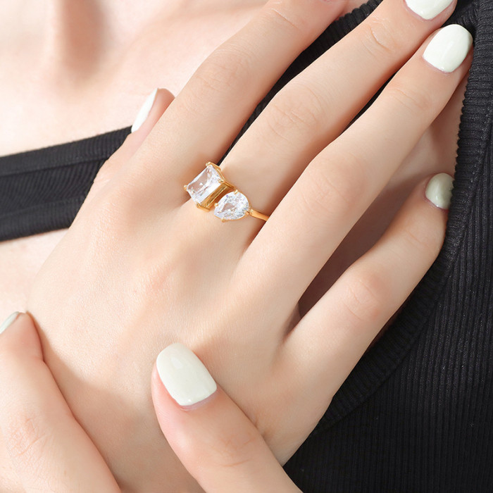 Wholesale Dual-Stone Stainless Steel Rings