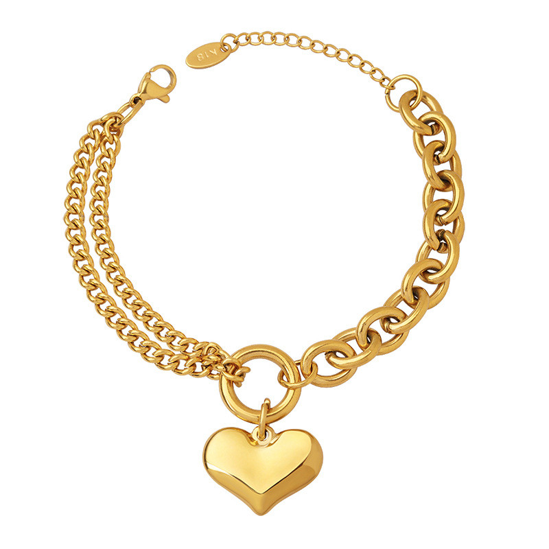 Wholesale Stainless Steel Heart Charm Link Chain Bracelet