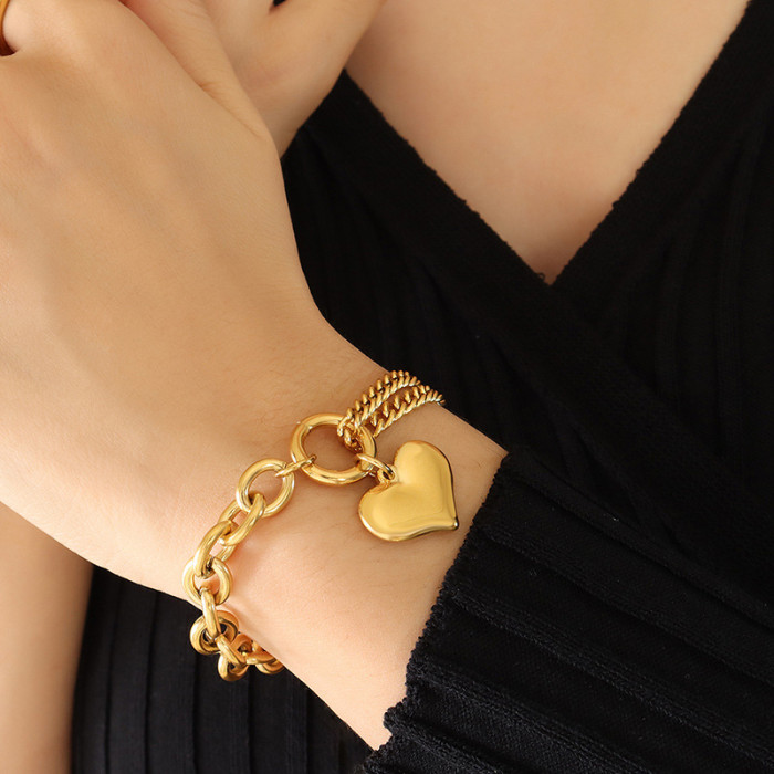 Wholesale Stainless Steel Heart Charm Link Chain Bracelet