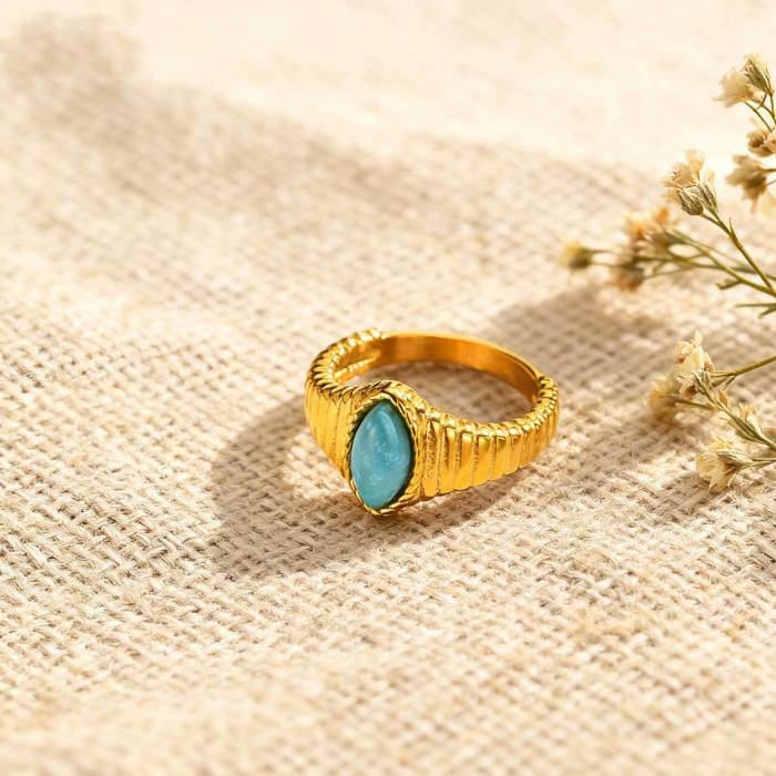 Wholesale Stainless Steel Turquoise Stone Statement Ring