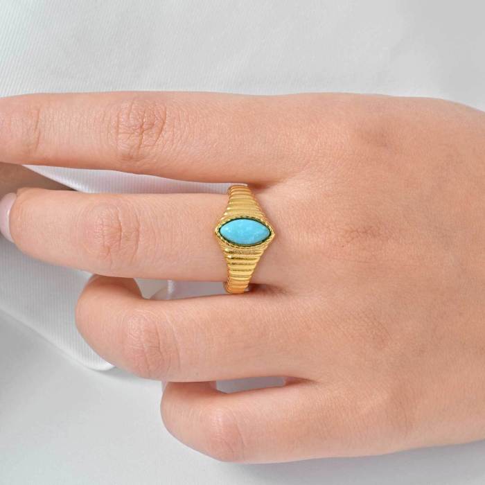 Wholesale Stainless Steel Turquoise Stone Statement Ring