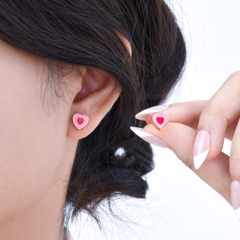 Wholesale Stainless Steel Cute Pink Enamel Stud Earrings Set