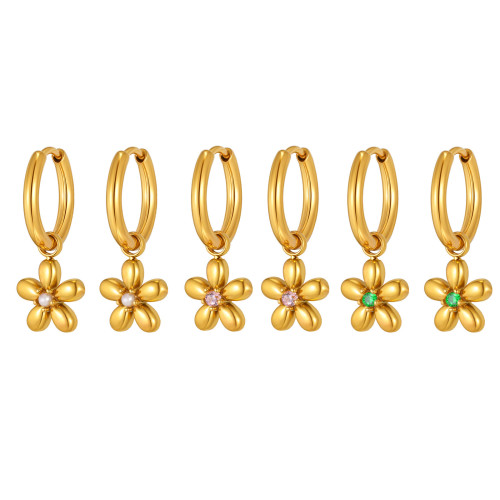 Wholesale Stainless Steel Minimal Gold Flower Charm Hoop Earrings
