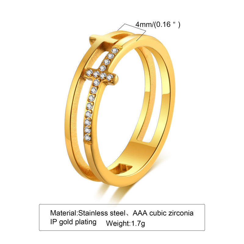 Wholesale Stainless Steel Elegant Gold Cross Statement Ring