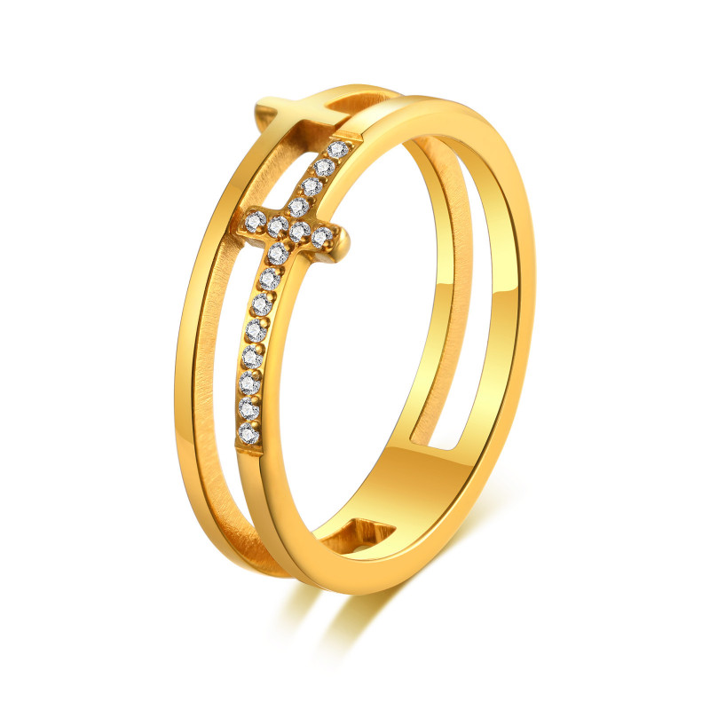 Wholesale Stainless Steel Elegant Gold Cross Statement Ring