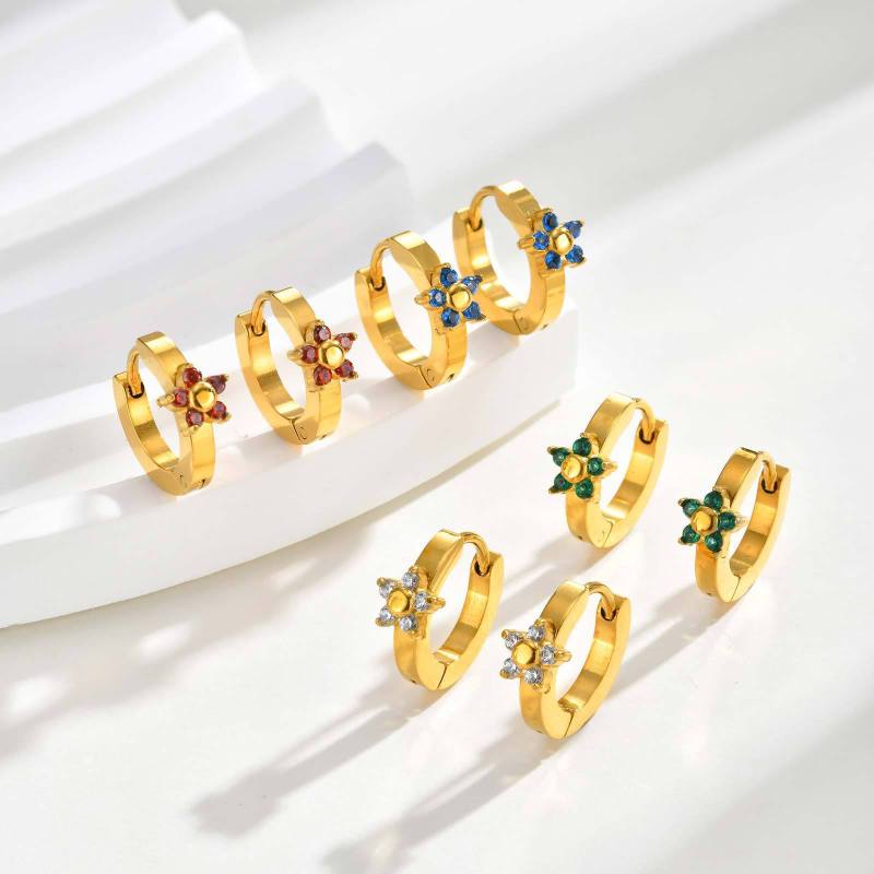 Wholesale Stainless Steel Cute Gold Flower Huggie Earrings