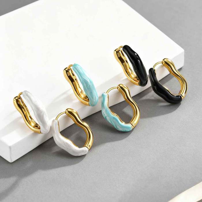 Wholesale Stainless Steel Modern Gold Enamel Hoop Earrings