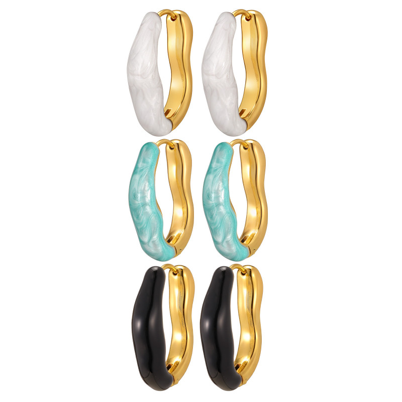 Wholesale Stainless Steel Modern Gold Enamel Hoop Earrings