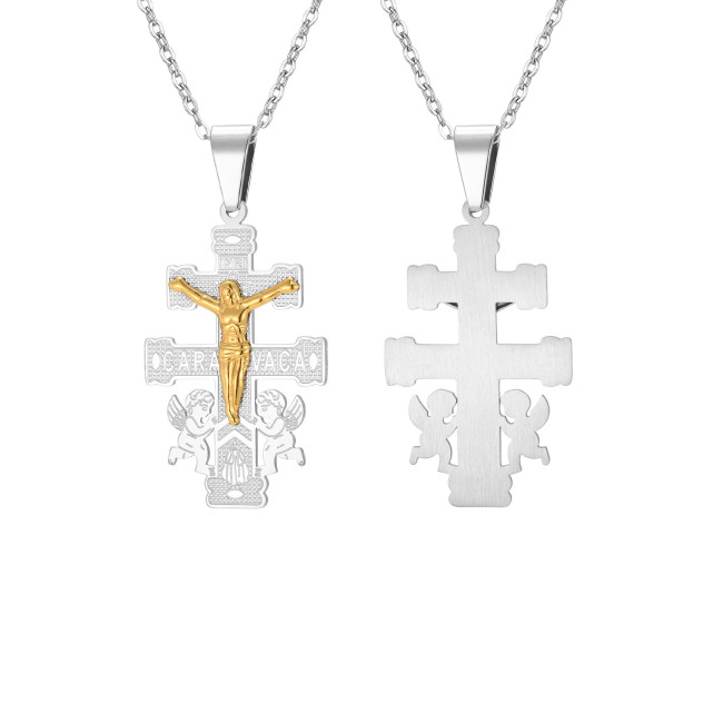 Wholesale Stainless Steel Two-Tone Jesus Crucifix Necklace