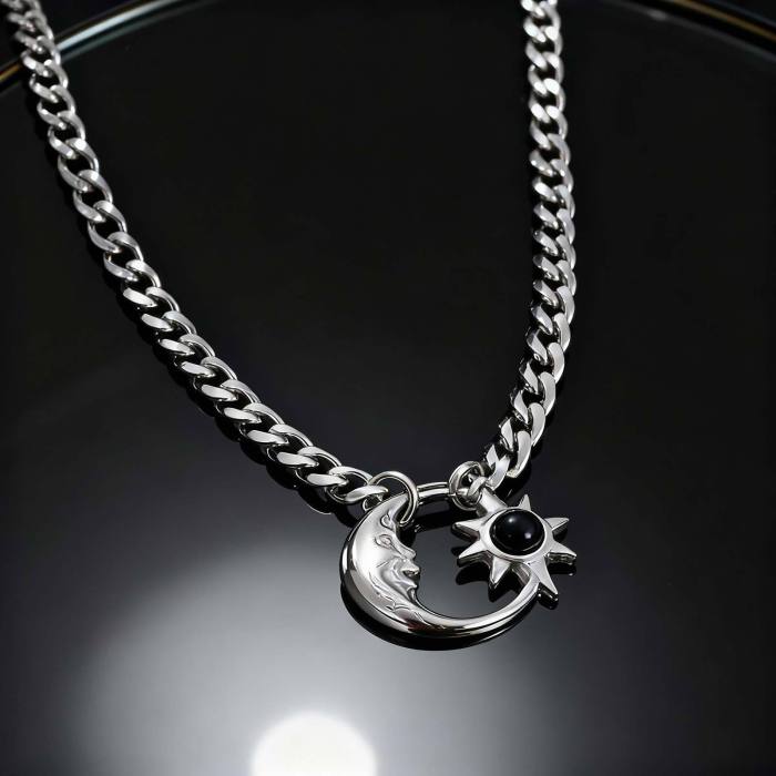 Wholesale Steel Moon and Sun Pendant Necklace