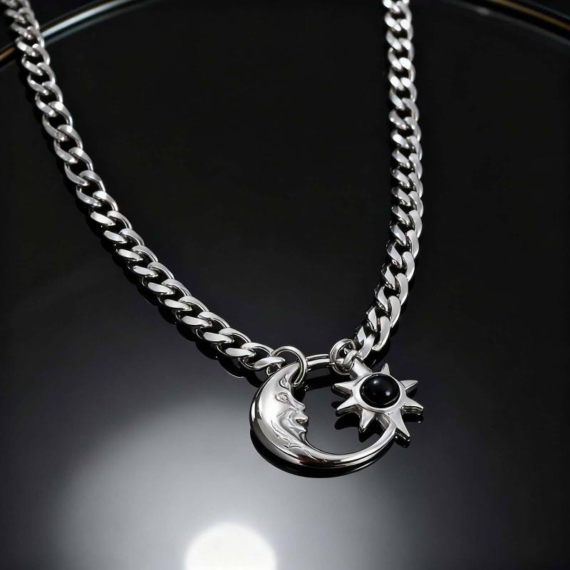 Wholesale Steel Moon and Sun Pendant Necklace