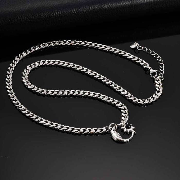 Wholesale Steel Moon and Sun Pendant Necklace