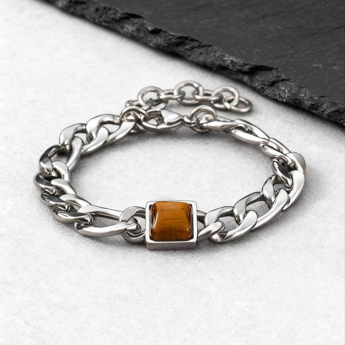 Wholesale Stainless Steel Chain Bracelet with Tiger Eye
