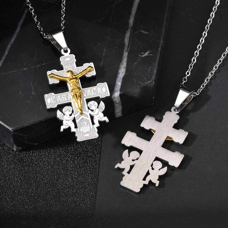 Wholesale Stainless Steel Two-Tone Jesus Crucifix Necklace